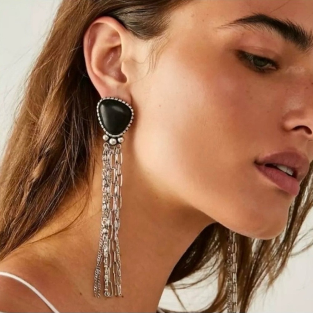 Free People Wild Honey Silver Dangle Earrings NWT